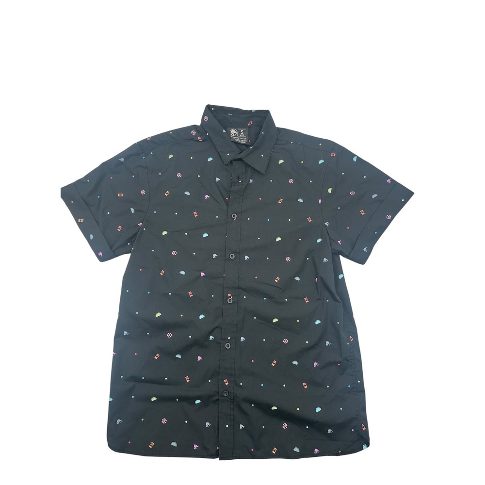 Taco Bell Mens Small Black Short Sleeve Button Down Shirt All Over Food Print S